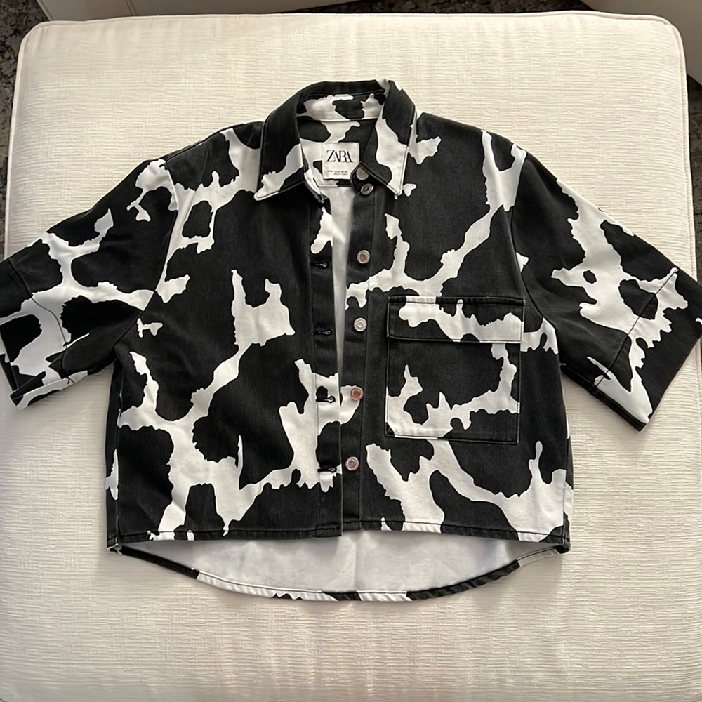 Zara Cow Print Denim Shirt/Jacket